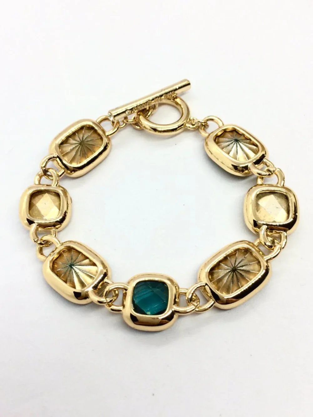 VINTAGE ANNE KLEIN Bracelet Green Brown Opaline Toggle Gold Tone